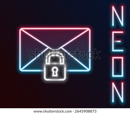Glowing neon line Mail message lock password icon isolated on black background. Envelope with padlock. Private, security, secure, protection, privacy. Colorful outline concept. Vector Illustration