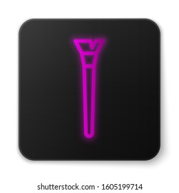 Glowing neon line Makeup brush icon isolated on white background. Black square button. Vector Illustration