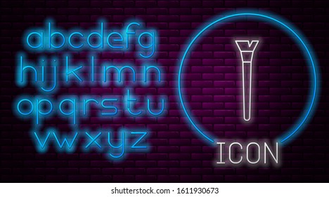 Glowing neon line Makeup brush icon isolated on brick wall background. Neon light alphabet. Vector Illustration