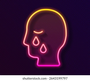 Glowing neon line Man graves funeral sorrow icon isolated on black background. The emotion of grief, sadness, sorrow, death.  Vector