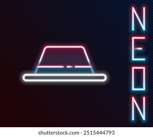 Sombrero de neón brillante de la línea del hombre con el icono de la cinta aislado en fondo negro. Concepto de contorno colorido. Ilustración vectorial