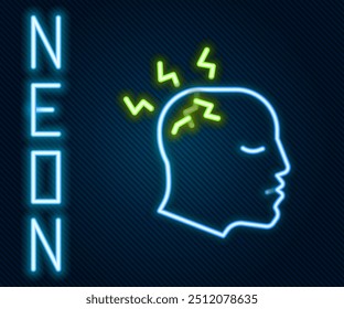 Hombre que tiene dolor de cabeza, icono de migraña aislado en el fondo negro. Concepto de contorno colorido. Vector