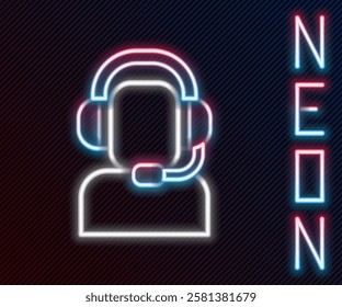 Glowing neon line Man with a headset icon isolated on black background. Support operator in touch. Concept for call center, client support service. Colorful outline concept. Vector