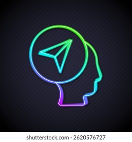Linha de neon brilhante Marcador do mapa com uma silhueta de um ícone de pessoa isolado no fundo preto. Símbolo de localização GPS.  Vetor