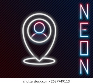 Marcador de mapa de línea de neón brillante con una silueta de un icono de persona aislado sobre fondo negro. Símbolo de ubicación GPS. Concepto de contorno colorido. Vector