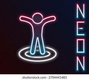 Glowing neon line Map marker with a silhouette of a person icon isolated on black background. GPS location symbol. Colorful outline concept. Vector