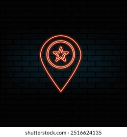 Glowing neon line Map pin icon isolated on blue background. Navigation, pointer, location, map, gps, direction, place, compass, search concept. Vector Illustration