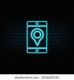 Brillante línea de neón Mapa pin sobre fondo negro. Navegación, puntero, ubicación, mapa, GPS, dirección, lugar, brújula, concepto de búsqueda. Ilustración vectorial.