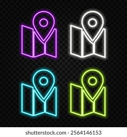 Glowing neon line Map pin icon isolated on brick wall background. Navigation, pointer, location, map, gps, direction, place, compass, contact, search concept. Vector Illustration.