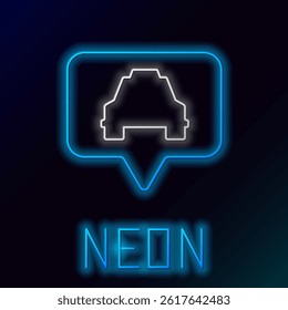 Glowing neon line Map pointer with taxi icon isolated on black background. Location symbol. Colorful outline concept. Vector
