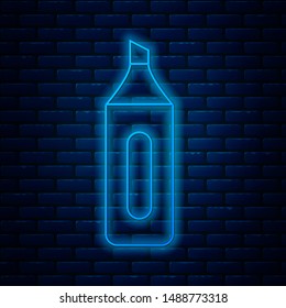 Glowing neon line Marker pen icon isolated on brick wall background.  Vector Illustration