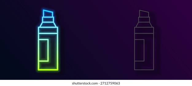 Icono brillante de la pluma del marcador de la línea de neón aislado en fondo negro.  Vector