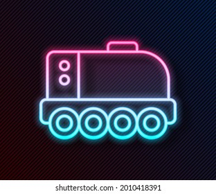 Glowing neon line Mars rover icon isolated on black background. Space rover. Moonwalker sign. Apparatus for studying planets surface.  Vector