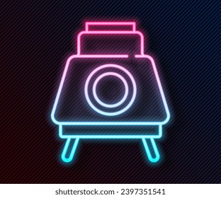 Glowing neon line Mars rover icon isolated on black background. Space rover. Moonwalker sign. Apparatus for studying planets surface.  Vector