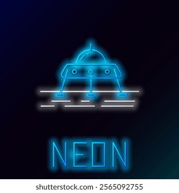 Glowing neon line Mars rover icon isolated on black background. Space rover. Moonwalker sign. Apparatus for studying planets surface. Colorful outline concept. Vector