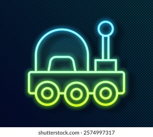 Glowing neon line Mars rover icon isolated on black background. Space rover. Moonwalker sign. Apparatus for studying planets surface.  Vector