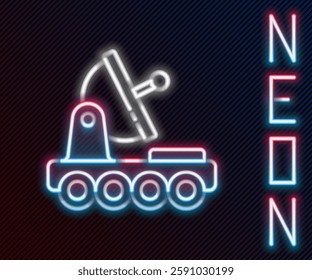 Glowing neon line Mars rover icon isolated on black background. Space rover. Moonwalker sign. Apparatus for studying planets surface. Colorful outline concept. Vector