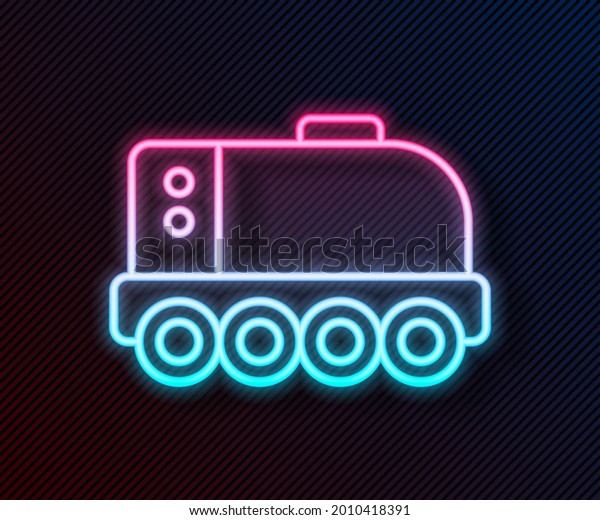 Glowing neon line Mars rover icon isolated on
black background. Space rover. Moonwalker sign. Apparatus for
studying planets surface. 
Vector