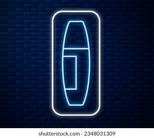 Glowing neon line Mascara brush icon isolated on brick wall background.  Vector