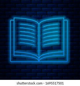 Glowing neon line Math system of equation solution on speech bubble icon isolated on brick wall background.  Vector Illustration