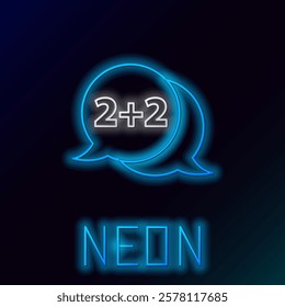 Glowing neon line Math system of equation solution on speech bubble icon isolated on black background. Colorful outline concept. Vector