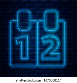 Glowing neon line Mathematics function cosine icon isolated on brick wall background.  Vector Illustration