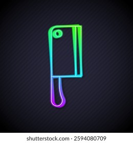 Glowing neon line Meat chopper icon isolated on black background. Kitchen knife for meat. Butcher knife.  Vector