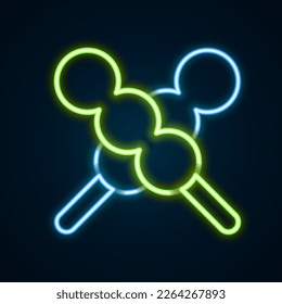 Glowing neon line Meatballs on wooden stick icon isolated on black background. Skewer with meat. Colorful outline concept. Vector