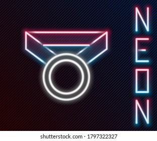 Glowing neon line Medal icon isolated on black background. Winner symbol. Colorful outline concept. Vector Illustration