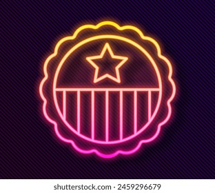 Glowing neon line Medal with star icon isolated on black background. Winner achievement sign. Award medal.  Vector