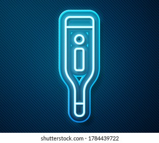 Glowing neon line Medical digital thermometer for medical examination icon isolated on blue background.  Vector Illustration