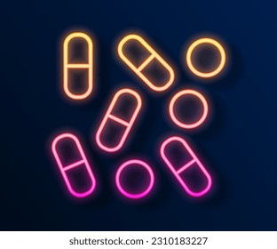 Glowing neon line Medical pill bottle biohacking icon isolated on black background. Pharmacy biohacking.  Vector