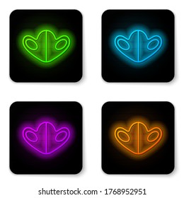 Glowing neon line Medical protective mask icon isolated on white background. Black square button. Vector.