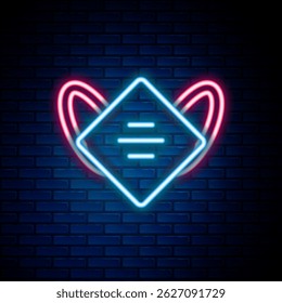Glowing neon line Medical protective mask icon isolated on brick wall background. Colorful outline concept. Vector