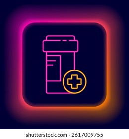 Glowing neon line Medicine bottle icon isolated on black background. Bottle pill sign. Pharmacy design. Colorful outline concept. Vector