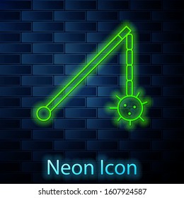 Glowing neon line Medieval chained mace ball icon isolated on brick wall background. Medieval weapon.  Vector Illustration