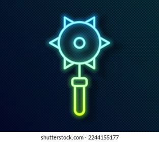 Glowing neon line Medieval chained mace ball icon isolated on black background. Medieval weapon.  Vector