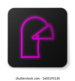 Glowing neon line Medieval iron helmet for head protection icon isolated on white background. Black square button. Vector Illustration