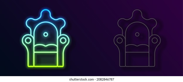 Línea de neón brillante Icono de trono medieval aislado en fondo negro.  Vector