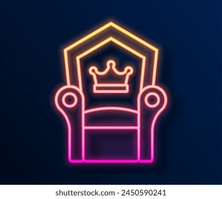 Glowing neon line Medieval throne icon isolated on black background.  Vector