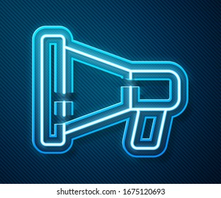 Glowing neon line Megaphone icon isolated on blue background. Speaker sign.  Vector Illustration