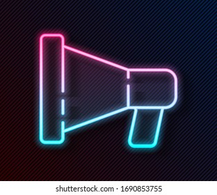 Glowing neon line Megaphone icon isolated on black background. Speaker sign.  Vector Illustration