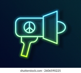 Glowing neon line Megaphone icon isolated on black background. Speaker sign.  Vector