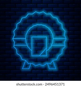 Glowing neon line Memorial wreath icon isolated on brick wall background. Funeral ceremony.  Vector