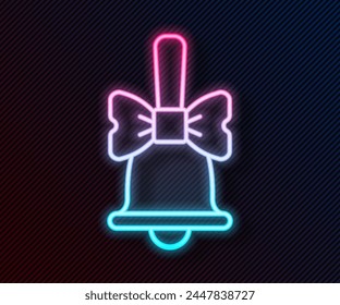 Glowing neon line Merry Christmas ringing bell icon isolated on black background. Alarm symbol, service bell, handbell sign, notification.  Vector