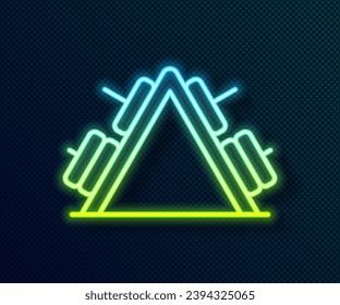 Glowing neon line Metal rack with additional weights for barbell icon isolated on black background. Bodybuilding, fitness, sport, healthy lifestyle concept.  Vector