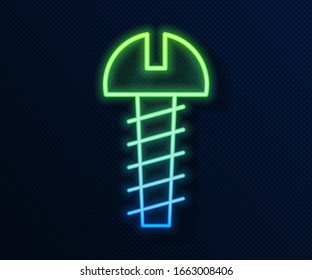 Línea de neón brillante Icono de tornillo metálico aislado en fondo azul. Ilustración vectorial