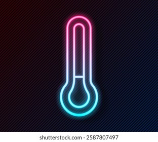 Glowing neon line Meteorology thermometer measuring icon isolated on black background. Thermometer equipment showing hot or cold weather.  Vector