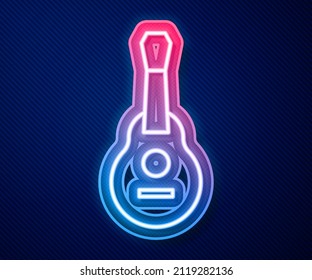 Glowing neon line Mexican guitar icon isolated on blue background. Acoustic guitar. String musical instrument.  Vector