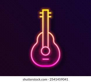 Glowing neon line Mexican guitar icon isolated on black background. Acoustic guitar. String musical instrument.  Vector